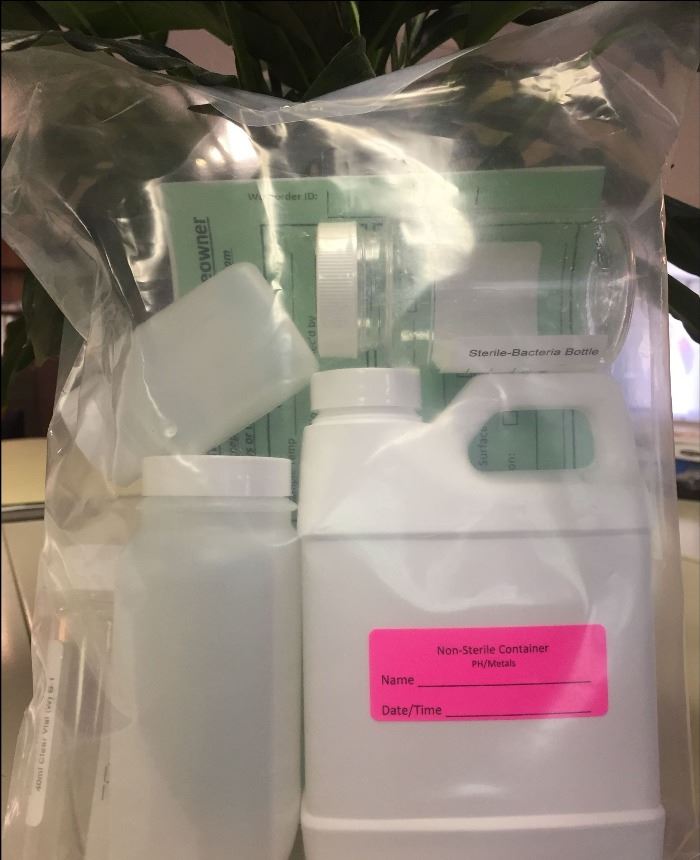 Picture of a water testing kit in a plastic bag
