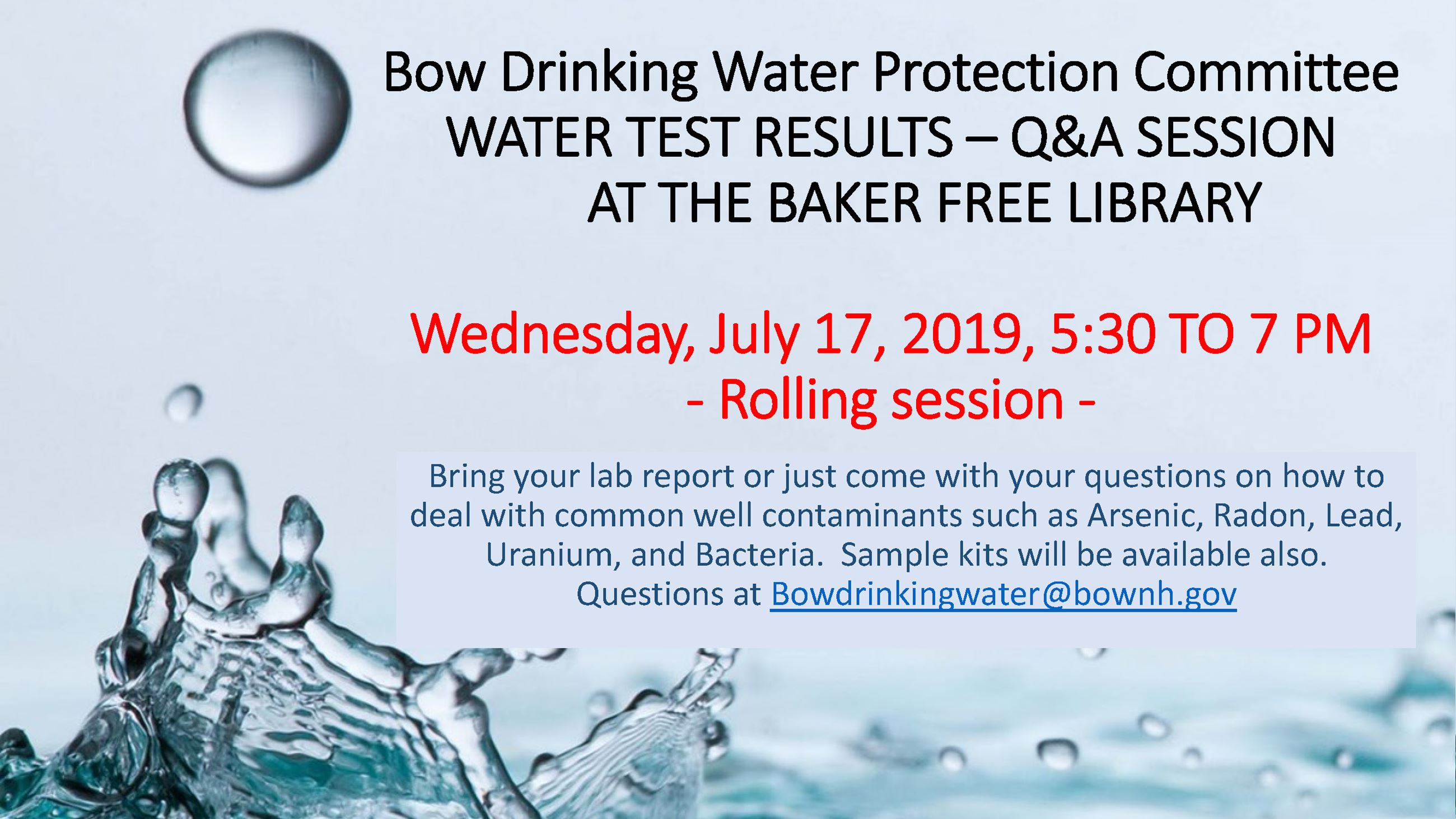 Test water result rolling session 2019