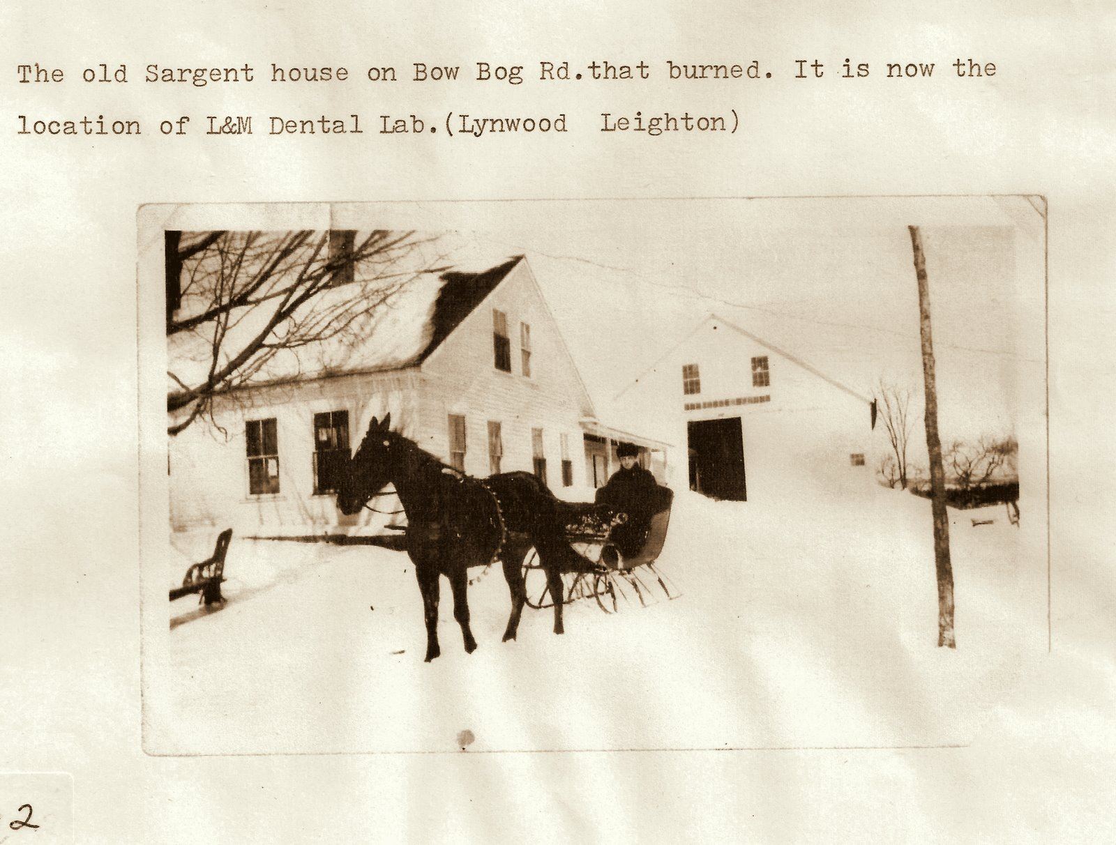 Page 62 - Sargents Home on Bow Bog Rd. Prusias in horse and sleigh.